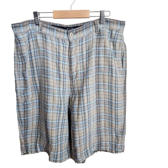 Tommy Bahama 100% Linen Bermuda Shorts Men 36 Plaid Flat Front Lightweight Beach - Picture 1 of 14